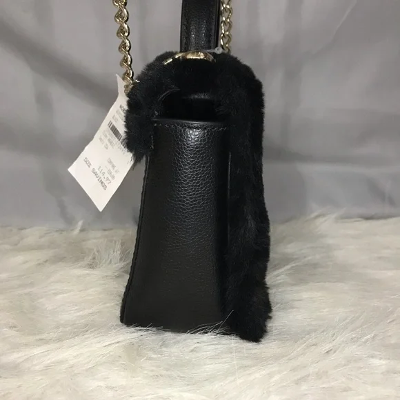NWT Kate Spade Black Faux Fur Handle Crossbody Bag w/ Crystal Embellishments - Picture 9 of 16